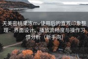 天美密桃果冻mv使用后的直观印象整理：界面设计、播放流畅度与操作习惯分析（新手向）